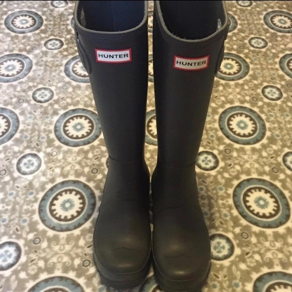 Tall matte grey hunter boots
